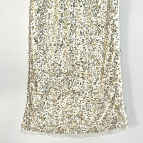 JS Collections Champagne Silver Sequin Gown Formal Evening Maxi Dress Size 12 - Picture 5 of 13